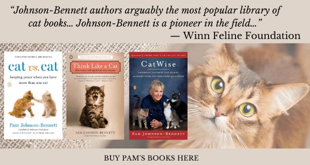 books by author Pam Johnson-Bennett and a quote from Winn Feline Foundation